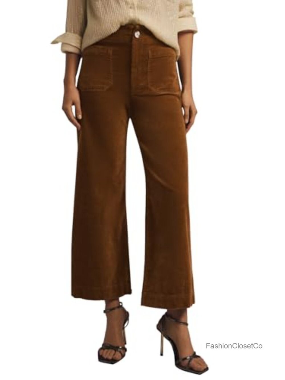 High Waisted Corduroy Wide Leg Crop Pants Trousers